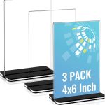 Acrylic Sign Holder，4x6 Inch Clear Display Stand，Double-sided Table Top Sign Holder， Acrylic Vertical paper Display Stand Suitable For Office, Home, Show Fair, Restaurants, Stores, Hotels (3 Pack)