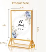 Gold Picture Frame 4X6 Acrylic Sign Holder Double Sided Clear Acrylic Frames Display Stand, Plastic Sign Holder for Wedding Table Numbers Menu Holder (6 Pack) - Image 2