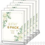 8.5X11 Sliver Frames Acrylic Sign Holder Double-Sided Sliver Picture Frames for Menu Holder Wedding Table Number Holder Christmas Photo Frames with Removable Sticky Dots -6 Pack