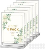 8.5X11 Sliver Frames Acrylic Sign Holder Double-Sided Sliver Picture Frames for Menu Holder Wedding Table Number Holder Christmas Photo Frames with Removable Sticky Dots -6 Pack