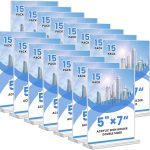 Acrylic Sign Holder, 5x7, 15 Pack Vertical Clear Table Menu Display, Double Sided, Plastic Stand, Suitable for Restaurants, Office, Store, Fair