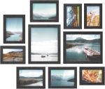 Picture Frames, Collage Picture Frames Set of 10, Two 8x10, Four 5x7, Four 4x6, Photo Frame for Wall Gallery Decor, Table Display, Glass, Ink Black URPF10B