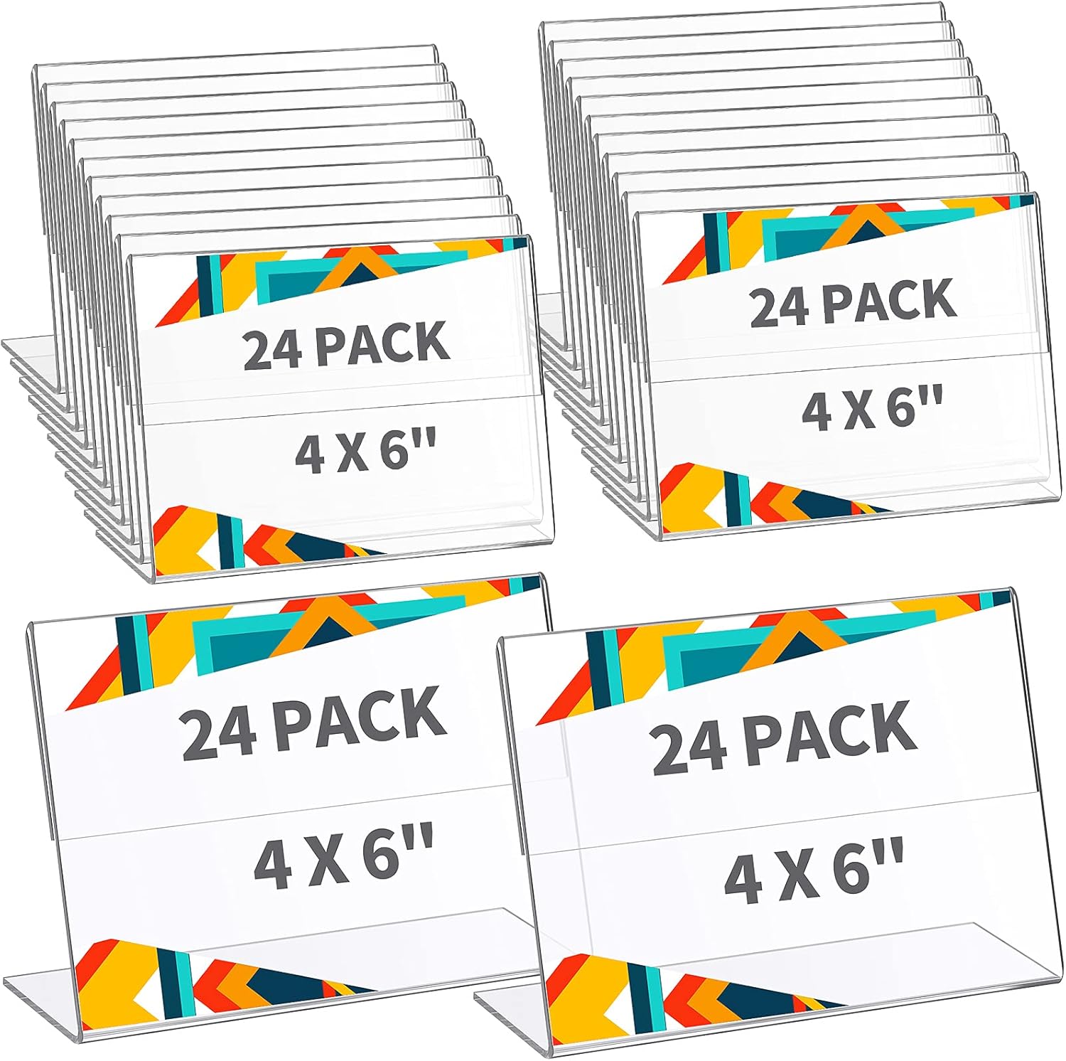 71aulLrkVL._AC_SL1500_.jpg 24 Pieces Acrylic Sign Holder 4 x 6 Inch Plastic Picture Frame Clear Photo Sign Back Brochure Display Standing Frame for Wedding Office Desktop Restaurant - Image 1