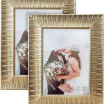 5x7 Gold Picture Frames Set of 2, Ornate Vintage Golden Photo Frames with Real Glass for Tabletop Display and Wall Mount for Wedding Decor