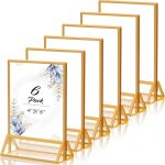 Gold Picture Frame 4X6 Acrylic Sign Holder Double Sided Clear Acrylic Frames Display Stand, Plastic Sign Holder for Wedding Table Numbers Menu Holder (6 Pack)