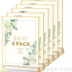 Acrylic Sign Holder 8.5X11 Gold Frames Double-Sided Gold Picture Frames for Flyer Holder Menu Holder Wedding Table Number Holder Christmas Photo Frame with Removable Sticky Dots -6 Pack