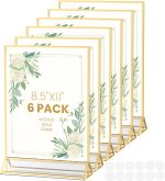 Acrylic Sign Holder 8.5X11 Gold Frames Double-Sided Gold Picture Frames for Flyer Holder Menu Holder Wedding Table Number Holder Christmas Photo Frame with Removable Sticky Dots -6 Pack