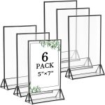 6 Pack 5x7 Inch Clear Acrylic Sign Holders, Double-Sided Black Display Stand Picture Frames for Table Numbers, Menus, Flyers, Weddings, and Offices