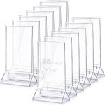36 Pack Acrylic Sign Holder 4 x 6 Inches, Plastic Clear Table Display Holder Double Sided Menu Display Stands T Shaped Card Picture Frames for Office, Weddings, Meetings, Hotels
