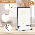 6 Pack 5x7 Inch Clear Acrylic Sign Holders, Double-Sided Black Display Stand Picture Frames for Table Numbers, Menus, Flyers, Weddings, and Offices - Image 2