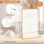 6 Pack 5x7 Inch Clear Acrylic Sign Holders, Double-Sided Gold Display Stand Picture Frames for Table Numbers, Menus, Flyers, Weddings, and Offices - Image 2