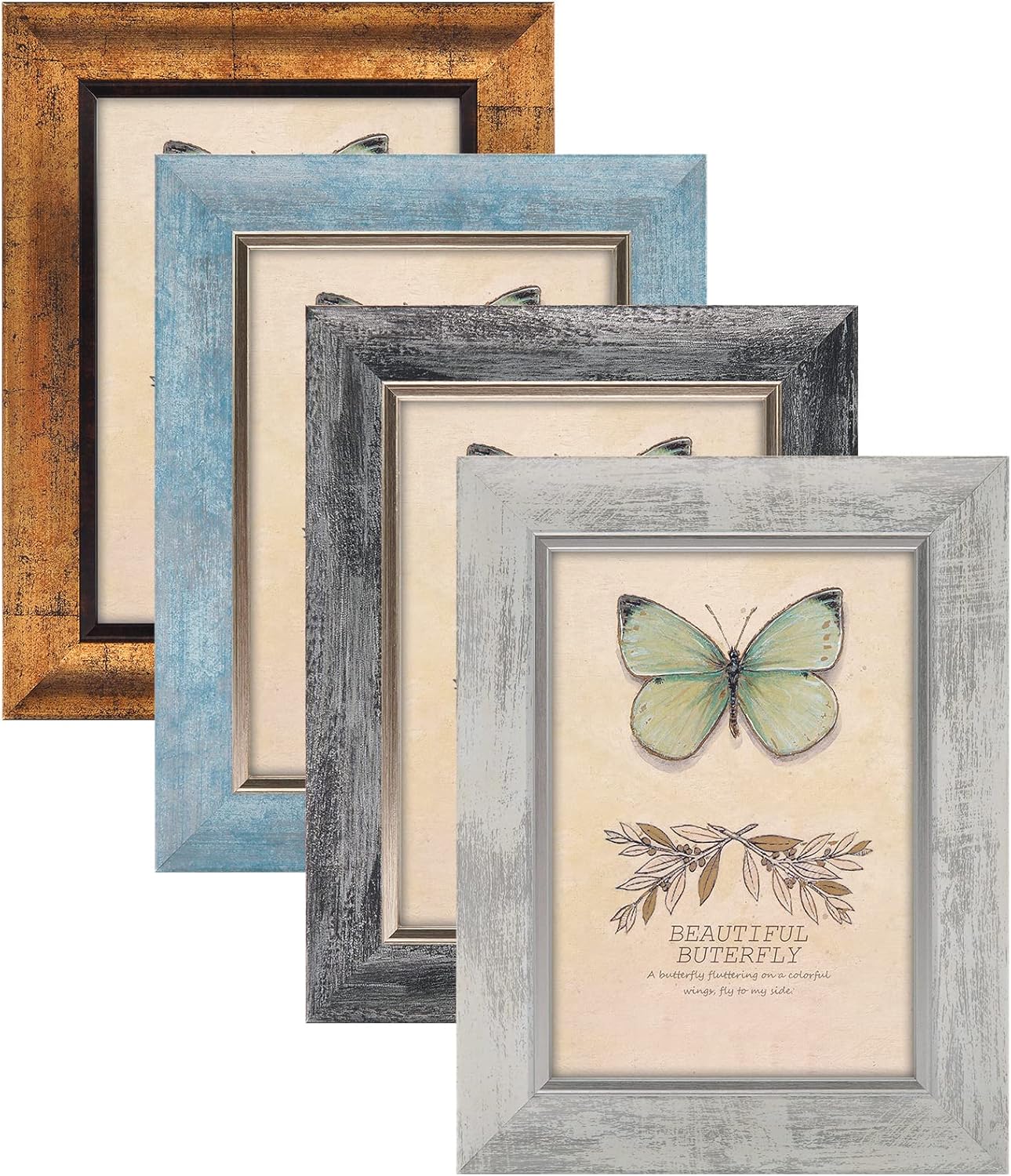 81EfcfrI3zL._AC_SL1500_.jpg 5x7 Picture Frames Set of 4 Rustic Retro Photo Frame with HD Plastic Cover for Wall Mount and Tabletop Display Family Friends Wedding Gift - Image 1