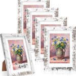 4x6 picture frame, Wooden Picture Frames 4x6 Frame with Real Glass, Distressed White Rustic 4 x 6 Picture Frame for Wall or Tabletop, Display Picture 4x 6 with Mat or 3.5x5 Without Mat (5 Pack)